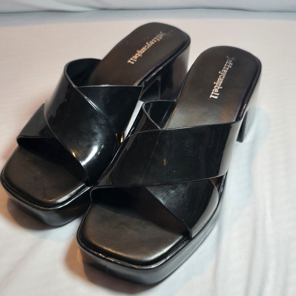 Jeffrey Campbell Black Bubblegum Block Heels Platform Rubber Plastic, Sz 7 - Picture 1 of 8